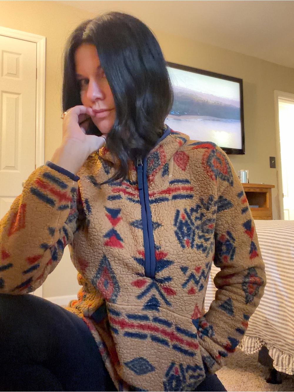 The North Face Tan Aztec Sherpa Half-Zip Pullover